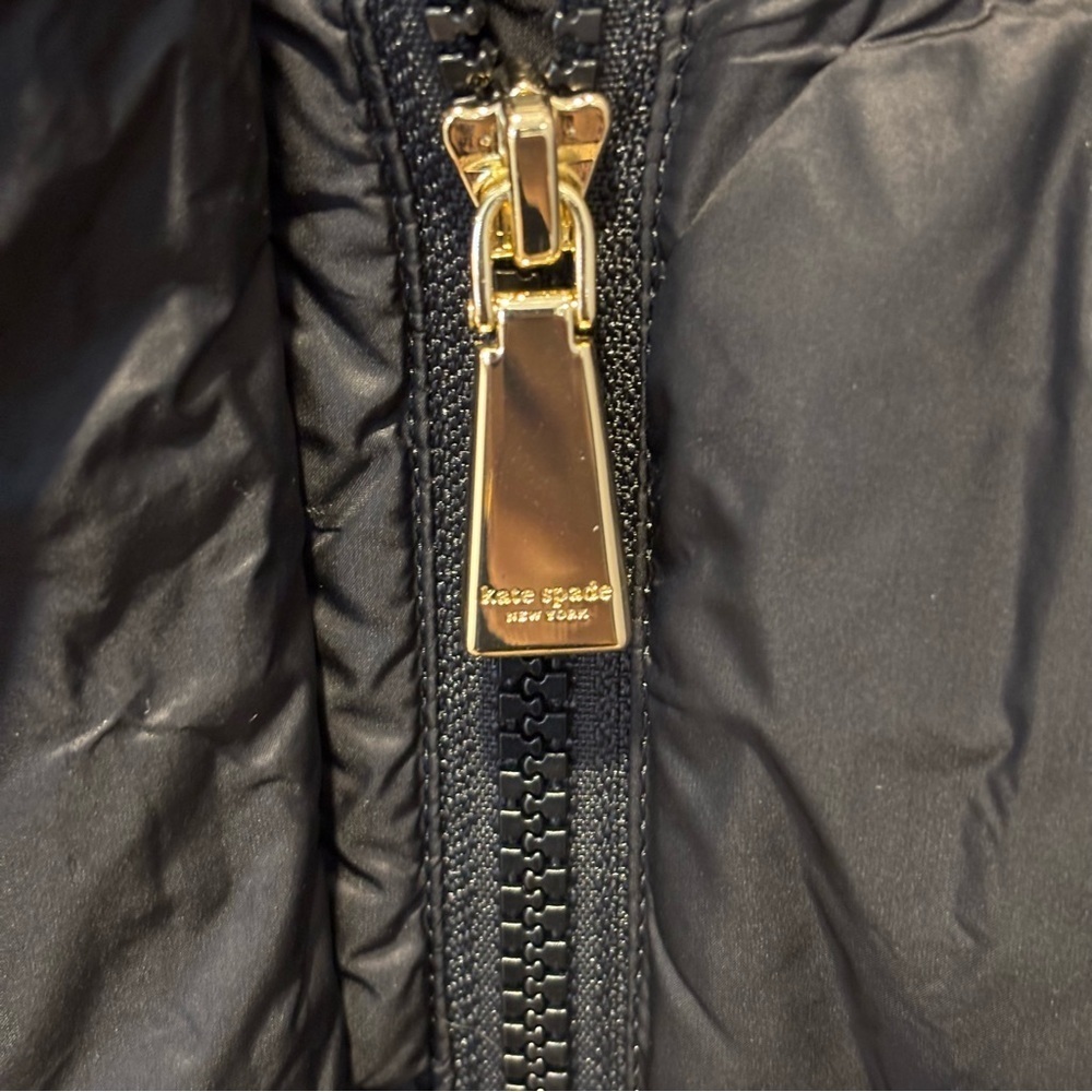 NWT Kate Spade New York Quilted Long Down Parka With Bib, Black Size Small - Picture 7 of 16